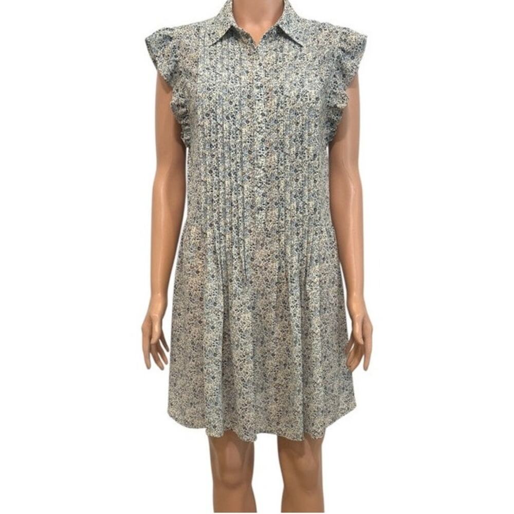 Nordstrom WAYF Paxton small sheer floral pleated ruffle mini shirtdress D1 3317